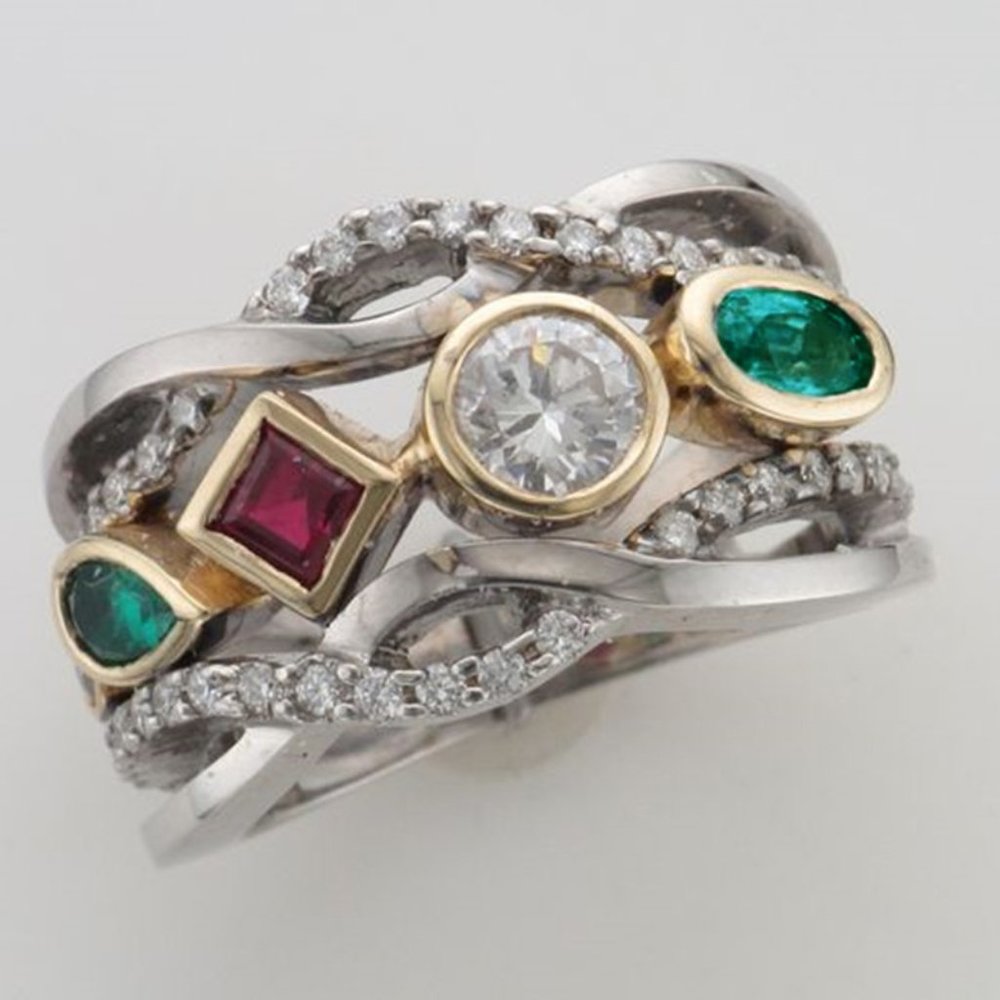"925 Silver Plated Tricolor 3A CZ Eternity Diamond Ring, - Picture 2 of 7